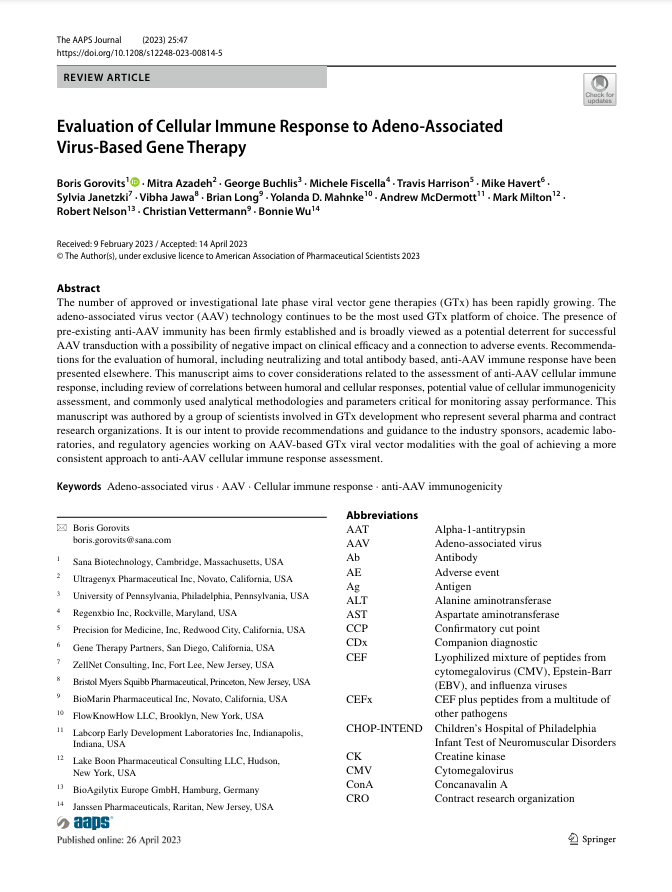 Evaluation of Cellular Immune Response to Adeno-Associated Virus-Based Gene Therapy 2023 image