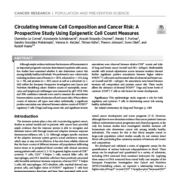 Circulating Immune Cell Composition and Cancer Risk: A Prospective Study Using Epigenetic Cell Count Measures