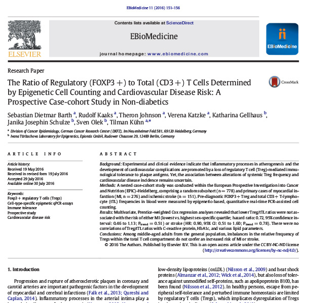 FOXP3+ to CD3+ T Cells Ratio Determined by Epigenetic Cell Counting and Cardiovascular Disease Risk