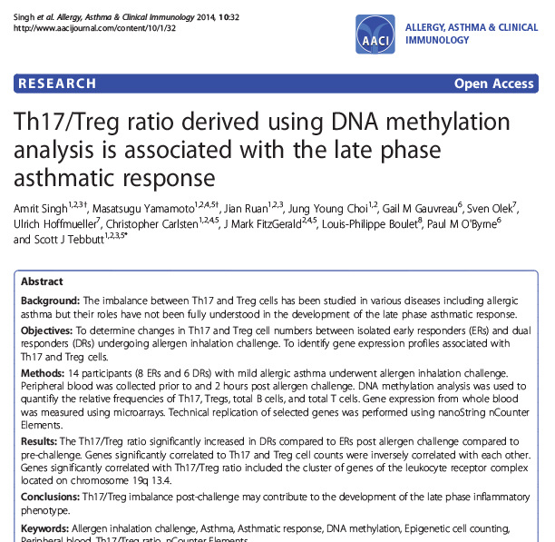 Th17/Treg Ratio and Late Phase Asthmatic Response