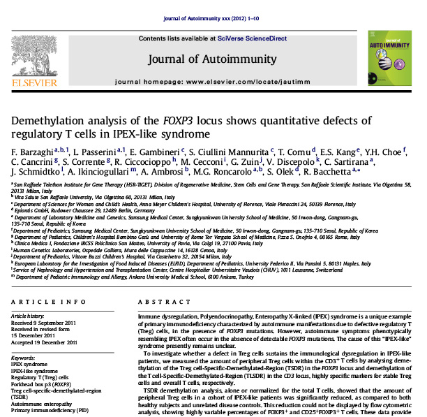 FOXP3 Demethylation & Treg Cell Defects in IPEX-like Syndrome